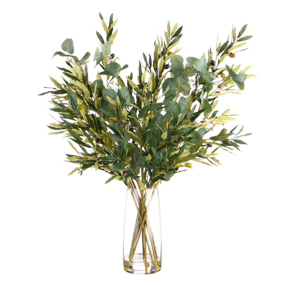 Florence Arrangement – Olive & Eucalyptus in Glass (70x70x86cm)
