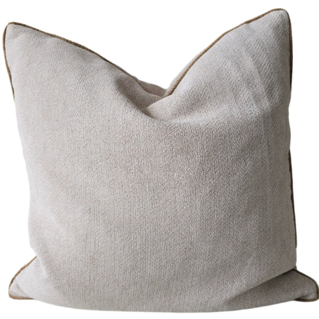 Brighton Linen Cushion - Natural with Sand Piping - Feather Fill - 55x55cm
