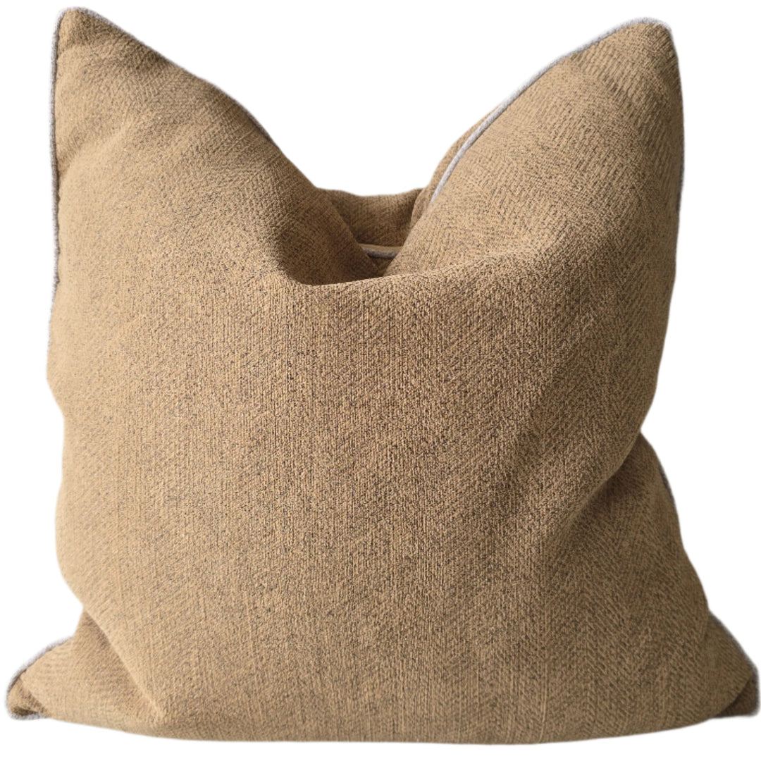 Brighton Linen Cushion - Cinnamon with Natural Piping - Feather Fill - 55x55cm