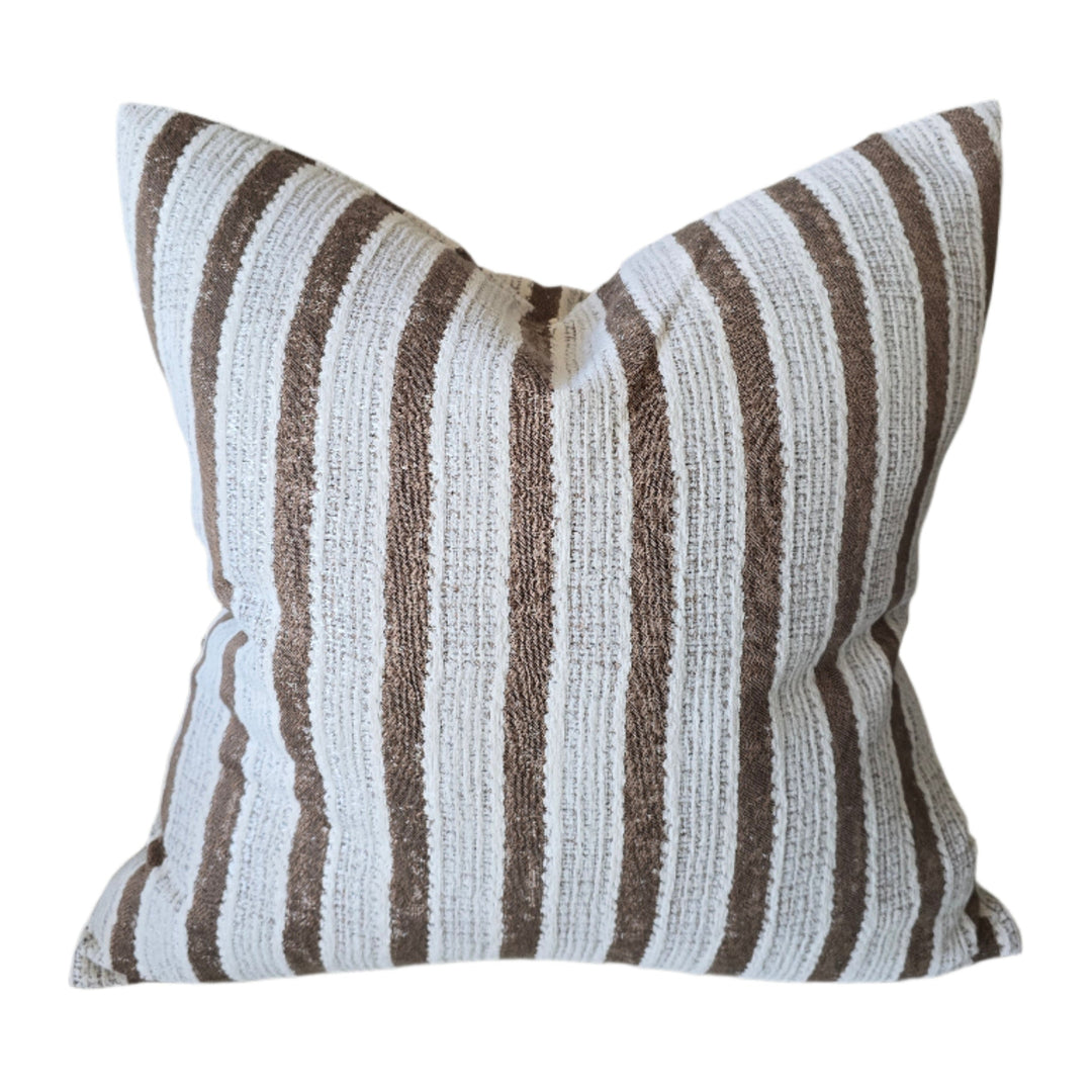 Bronze Ticking Stripe Cushion - Feather Fill - 50x50cm