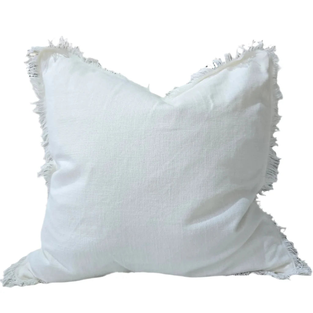 Hearth Fringe Cushion - White - Feather Fill - 55x55cm