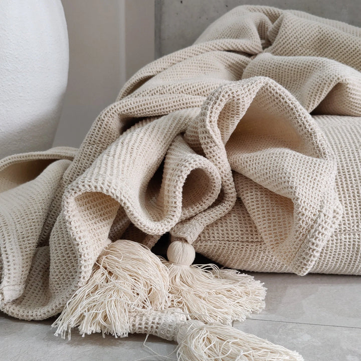 Waffle Texture Linen-Cotton Throw