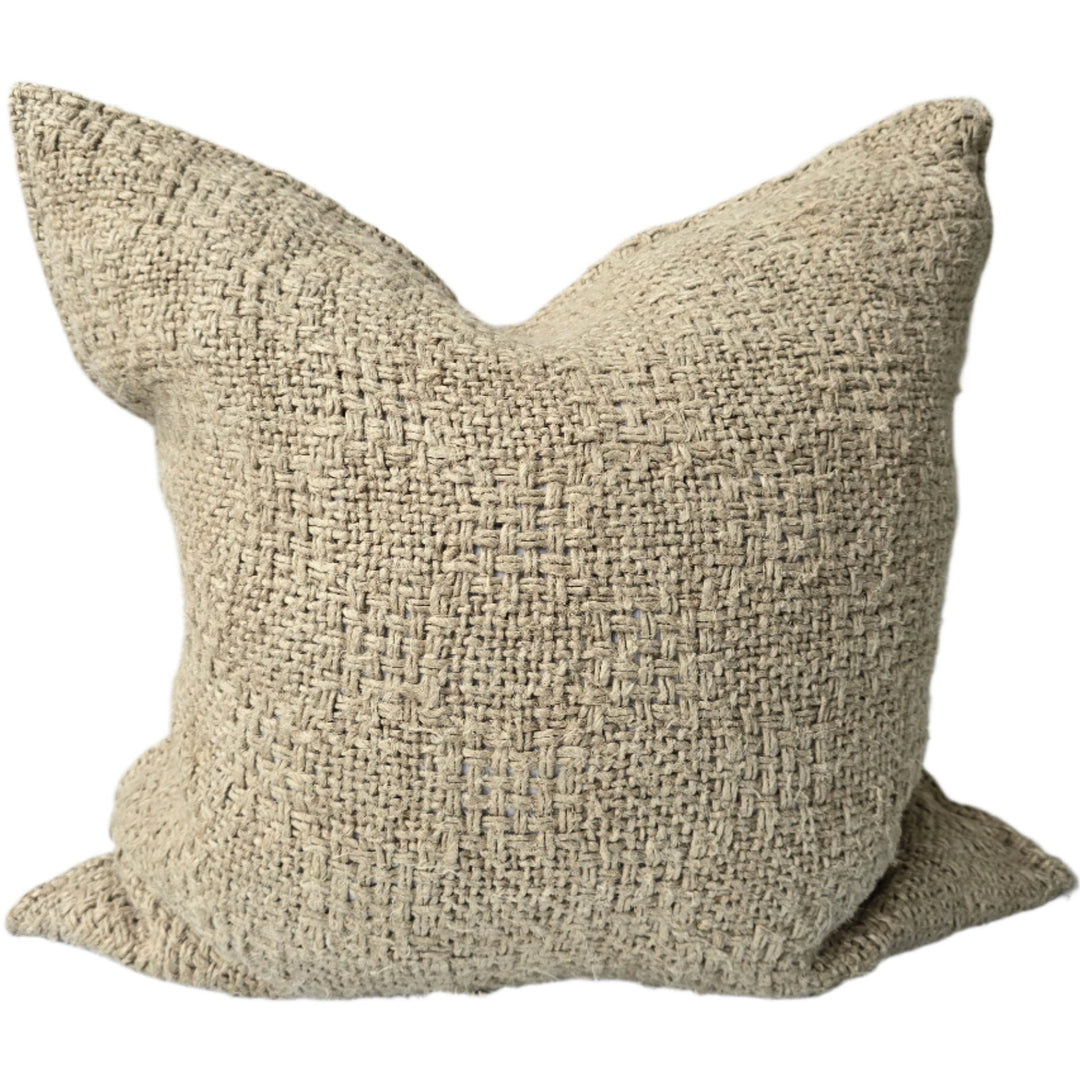 Nomad Textured Pure French Linen Cushion -  55cm Square - Rustic Natural - Feather Filled