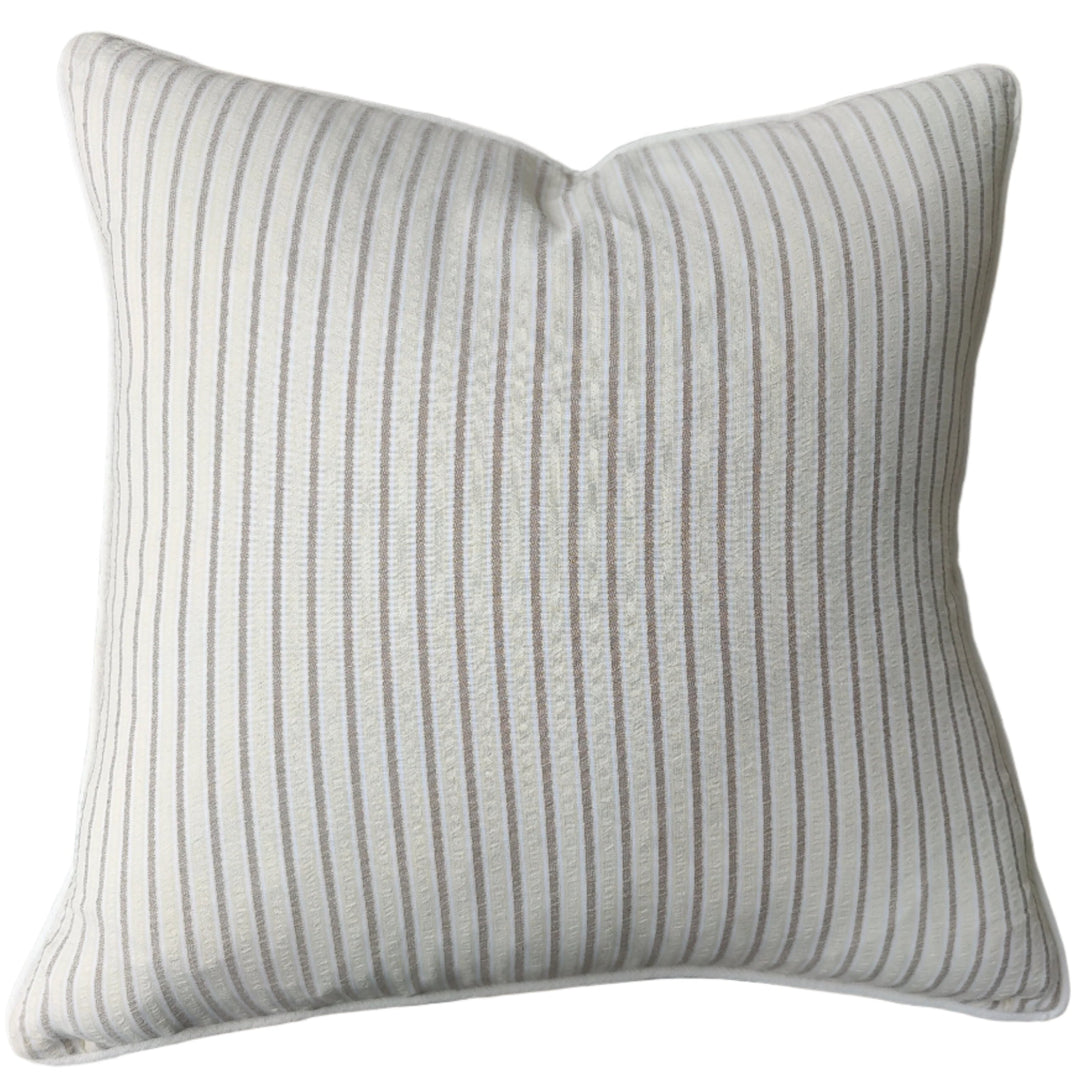 Sandrift Linen Cushion - 55cm Square - Striped Brown - Feather filled