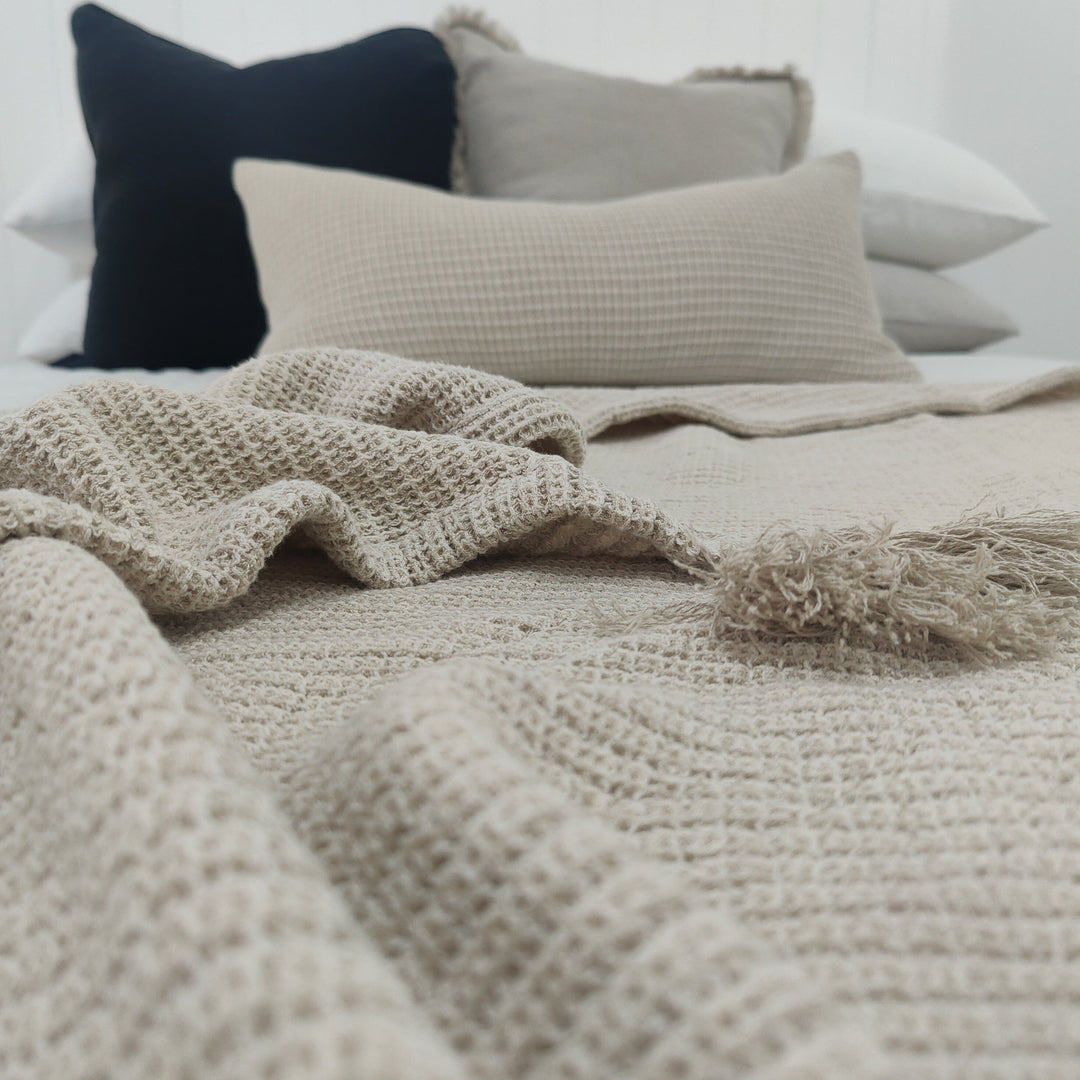 Waverly Linen Textured Jute Cotton Throw Bedcover - 230cmx160cm - Natural